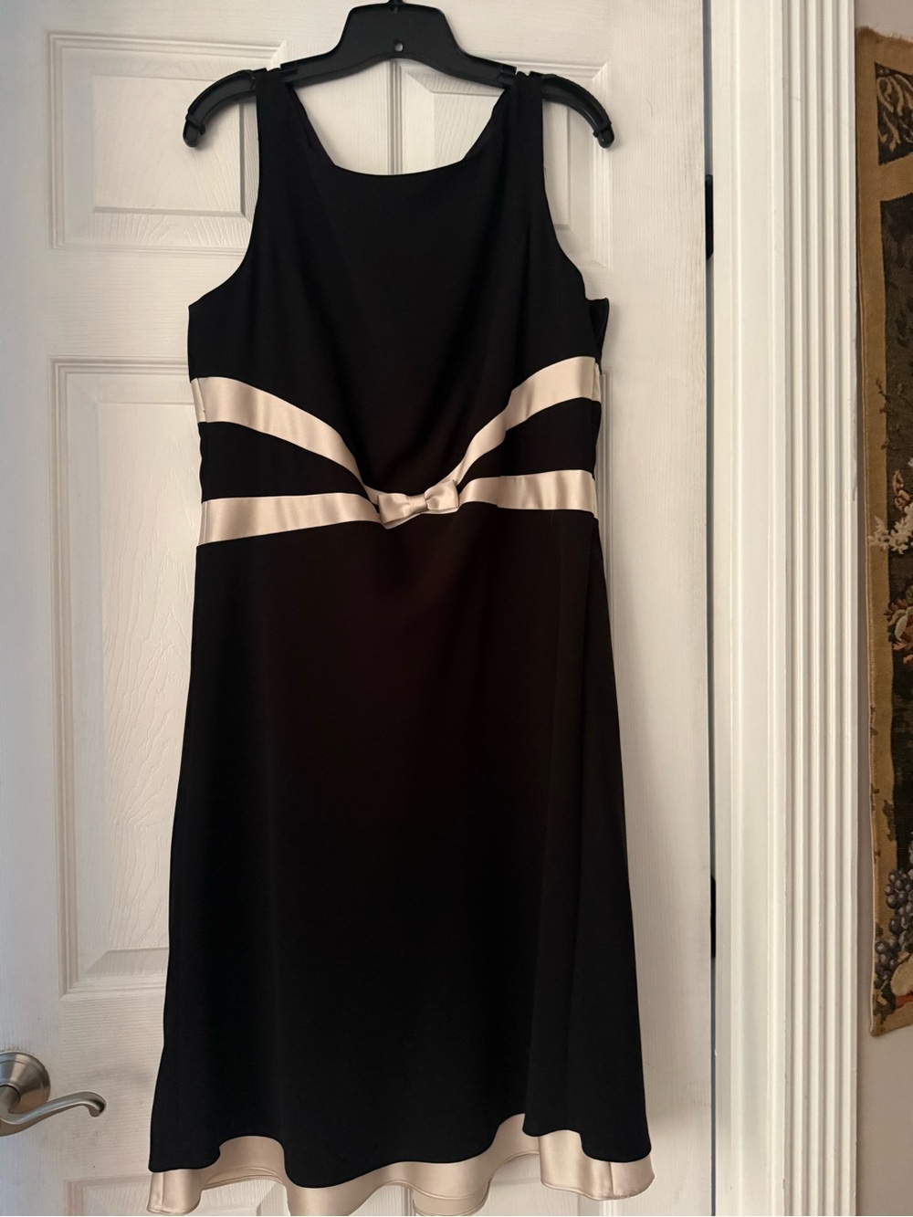 Ann Taylor Black Midi Dress with Cream Satin Trim